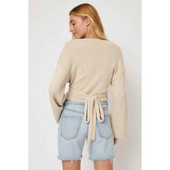 Dynamite Wrap Sweater Womens S Beige Knit Neutral Contemporary Minimalist - Picture 2 of 9